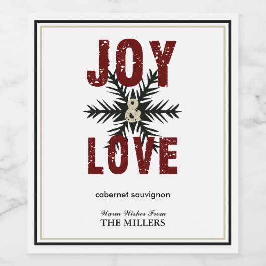 Vreugde & Liefde Script Rood Wit Kerstvakantie Wijn Etiket (Enkel label)