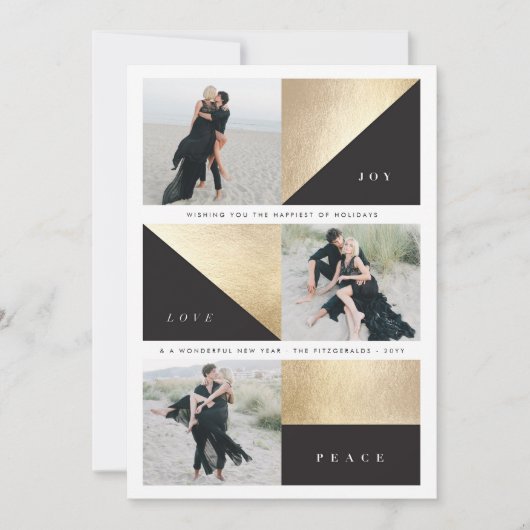 Vreugde Liefde Vrede Chique Gouden Blokken Vakanti Feestdagenkaart (Voorkant)