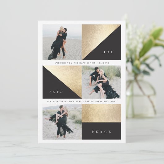 Vreugde Liefde Vrede Chique Gouden Blokken Vakanti Feestdagenkaart (Staand voorkant)