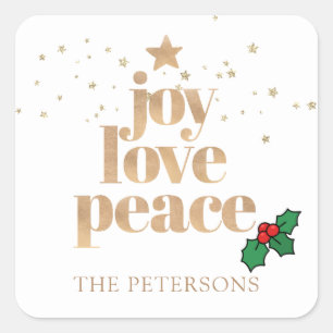 vreugde, liefde, vrede   Moderne eenvoudige kerst Vierkante Sticker