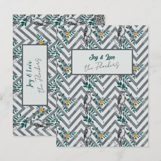 Vreugde & Liefde - Zigzag Vogel & Bloem Patroon Briefkaart (Voorkant / Achterkant)