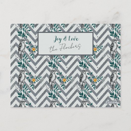 Vreugde & Liefde - Zigzag Vogel & Bloem Patroon Briefkaart (Achterkant)