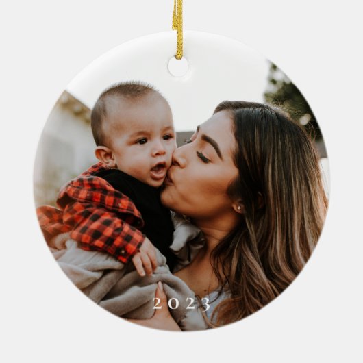 Vreugde Minimalistisch Familie Kerstmis 2023 Vakan Keramisch Ornament (Achterkant)