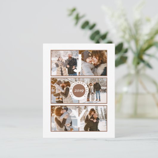 vreugde | Modern 6 foto's Familie Kerstgroet Briefkaart (Staand voorkant)