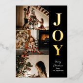 Vreugde Modern Goud Zwart Kerstmis 3 Fotocollage Folie Feestdagenkaart (Voorkant)