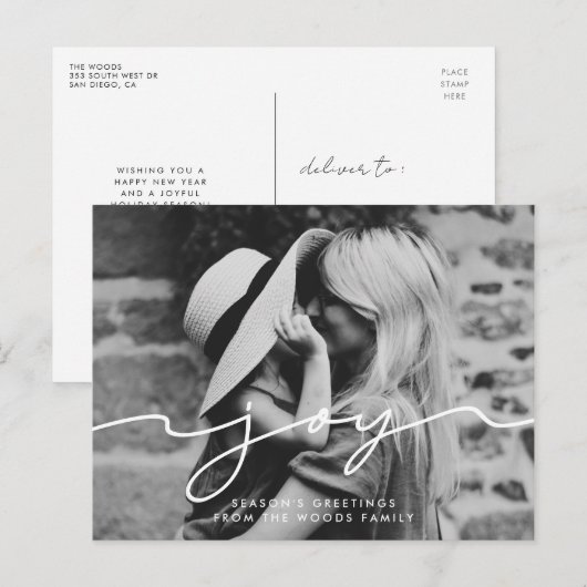 Vreugde Modern handgeschreven script Vakantie foto Briefkaart (Voorkant / Achterkant)