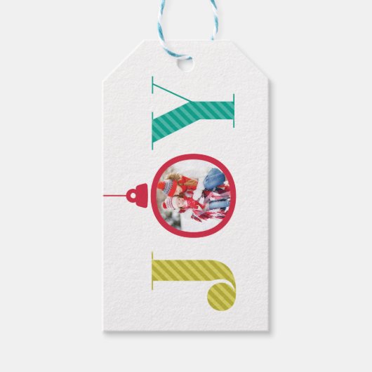 vreugde | Modern Ornament Bulb Red White Stripe Fo Cadeaulabel (Voorkant)