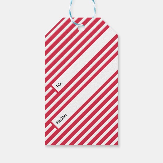 vreugde | Modern Ornament Bulb Red White Stripe Fo Cadeaulabel (Achterkant)