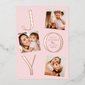 vreugde | Modern Roze 4 Foto Kerstmis Folie Feestdagenkaart (Voorkant)