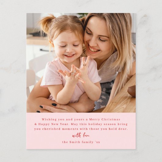 vreugde | Modern Roze & Rood 4 Foto Kerstmis (Achterkant)