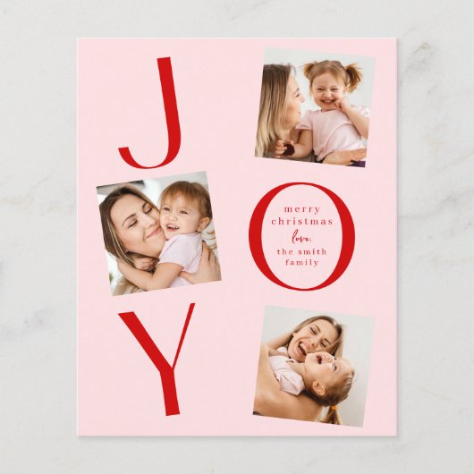 vreugde | Modern Roze & Rood 4 Foto Kerstmis (Voorkant)