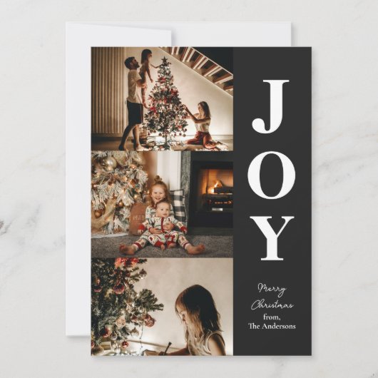 Vreugde Modern Zwart Kerstmis 3 Fotocollage Feestdagenkaart (Voorkant)