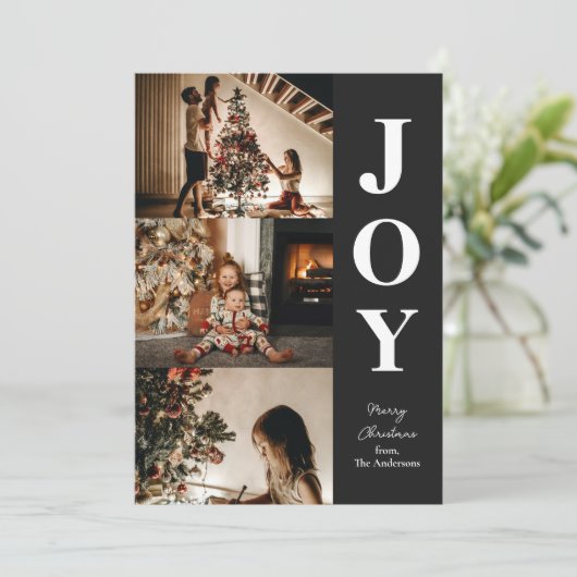 Vreugde Modern Zwart Kerstmis 3 Fotocollage Feestdagenkaart (Staand voorkant)
