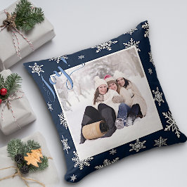 Vreugde! Navy Blue & White Sneeuwvlokken Vakantie  Kussen