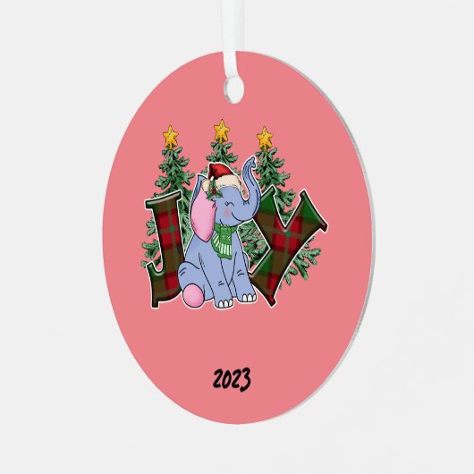 Vreugde Olifant Kerstmis Metalen Ornament (Voorkant links)