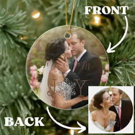 Vreugde Onze Eerste Kerstmis als Mr & Mrs 2 Foto's Keramisch Ornament