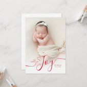 vreugde over de geboorte van het rode script kaart (Voorkant / Achterkant in situ)