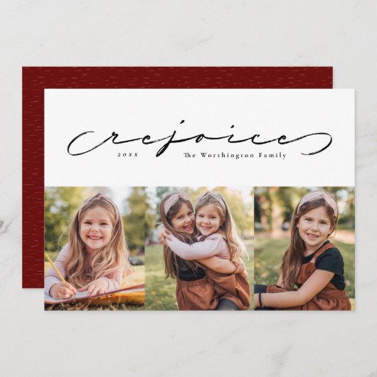 Vreugde religieuze vakantie drie foto kaart (Voorkant / Achterkant)