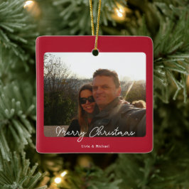Vreugde Rood Foto Vrolijk Kerstfeest Keramisch Ornament