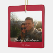 Vreugde Rood Foto Vrolijk Kerstfeest Keramisch Ornament (Links)