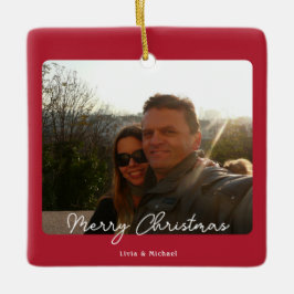 Vreugde Rood Foto Vrolijk Kerstfeest Keramisch Ornament