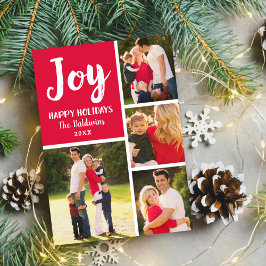 Vreugde Rood Geborsteld Script Fotocollage Feestdagenkaart