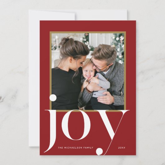 Vreugde Rood Ingelijste Foto Winter Foliage Kerstm Kaart (Voorkant)