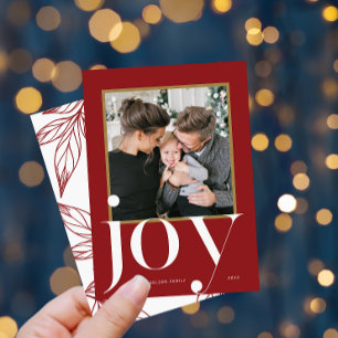 Vreugde Rood Ingelijste Foto Winter Foliage Kerstm Kaart