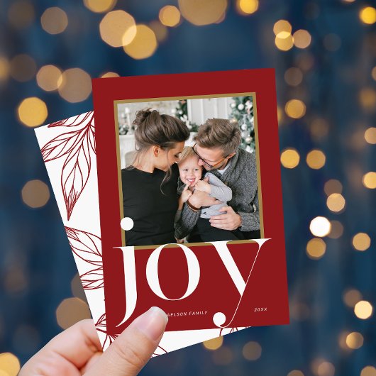 Vreugde Rood Ingelijste Foto Winter Foliage Kerstm Kaart