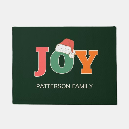 VREUGDE! Santa Hat Script Typography Custom Family Deurmat (Voorkant)