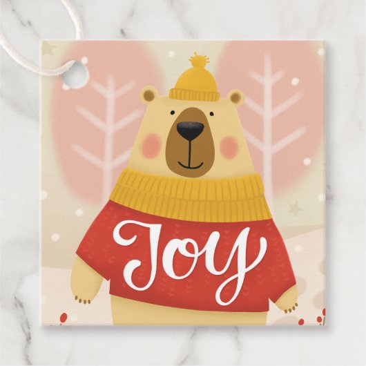 Vreugde. Schattige winterkerstbos beer dier Bedankjes Labels (Voorkant)