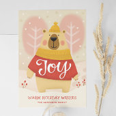 Vreugde. Schattige winterkerstbos beer dier Feestdagenkaart