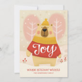 Vreugde. Schattige winterkerstbos beer dier Feestdagenkaart (Voorkant)