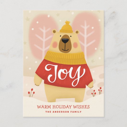Vreugde. Schattige winterkerstbos beer dier Feestdagenkaart (Voorkant)