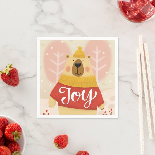 Vreugde. Schattige winterkerstbos beer dier Servet (Insitu)