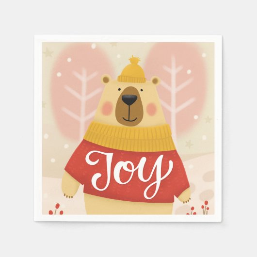 Vreugde. Schattige winterkerstbos beer dier Servet (Voorkant)