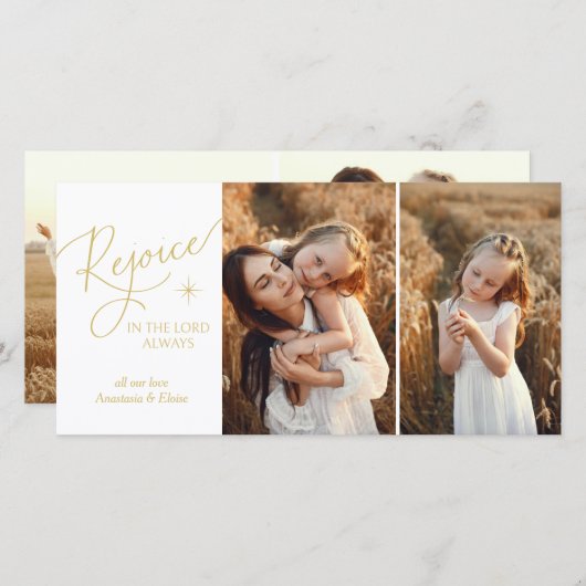 Vreugde Script Christmas Photo Holiday Kaart (Voorkant / Achterkant)