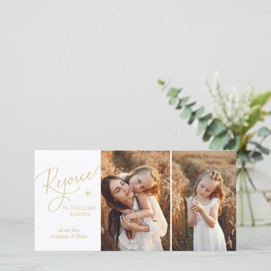 Vreugde Script Christmas Photo Holiday Kaart (Staand voorkant)