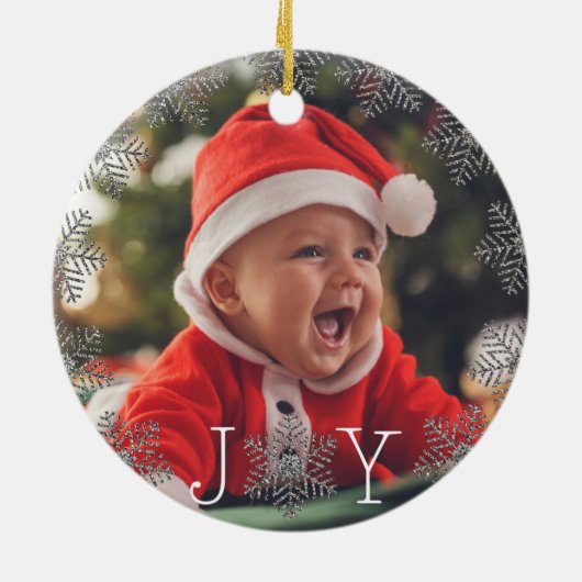 Vreugde Sneeuwvlok Onze Eerste Kerstmis als Grooto Keramisch Ornament (Achterkant)