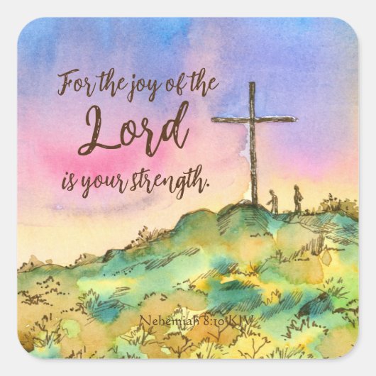 Vreugde van de Heer Nehemiah Bijbel Geschrift Zons Vierkante Sticker (Voorkant)