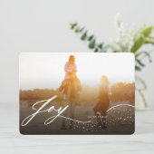 Vreugde vloeiend wit script & schittert stijlvolle feestdagenkaart (Staand voorkant)