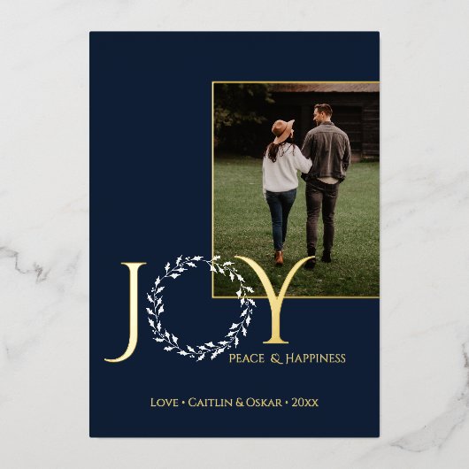 Vreugde Vrede Geluk Vakantie Krans met Foto's Folie Feestdagenkaart (Voorkant)