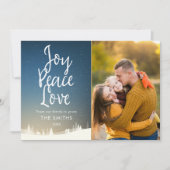 Vreugde Vrede Liefde Kerstmis Winter Scène Foto Feestdagenkaart (Voorkant)