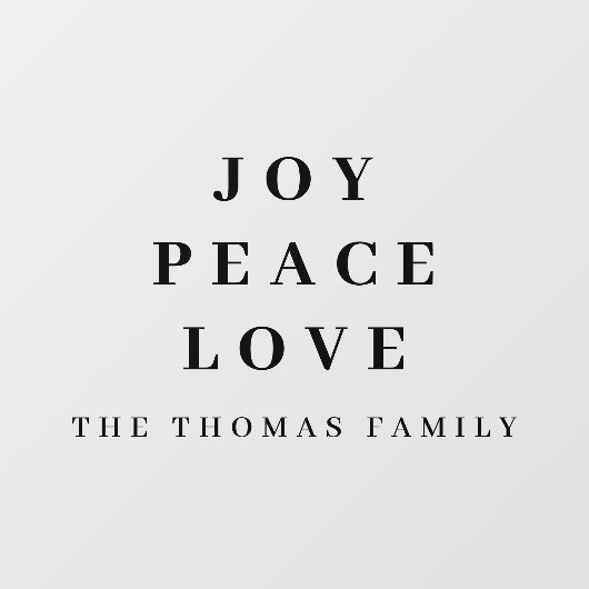 Vreugde Vrede Liefde Minimale Kerstmis Familienaam Raamsticker (Vel)