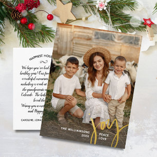 Vreugde Vrede Liefde Verticale Kerst Foto Goud Folie Feestdagen Briefkaart