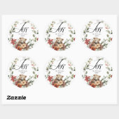 Vreugde Vrolijk Kerstmis Bloemenkrans Familienaam Ronde Sticker (Vel)