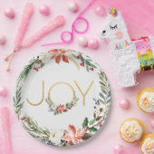 Vreugde Waterverf Bloemen krans met Goud | Kerstmi Papieren Bordje (Feest)