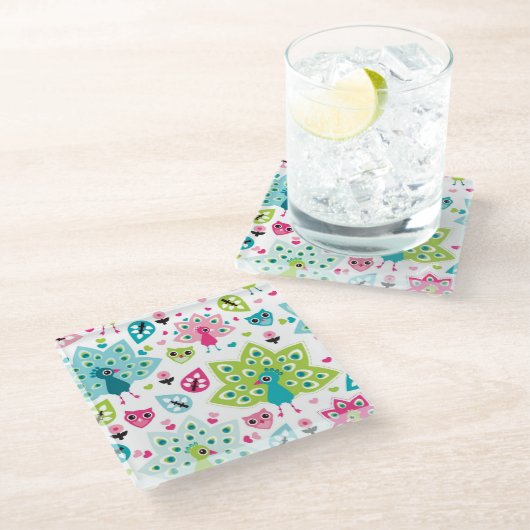 vreugdevogel en uil glazen onderzetter (Schuin)