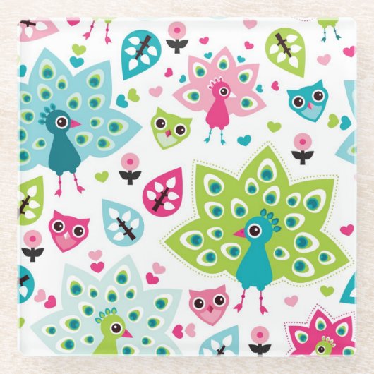 vreugdevogel en uil glazen onderzetter (Voorkant)