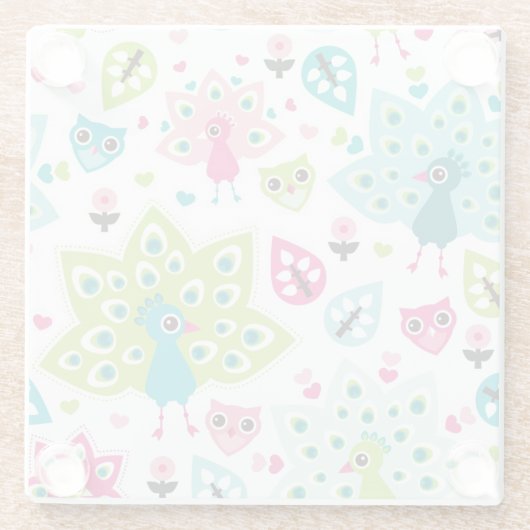 vreugdevogel en uil glazen onderzetter (Achterkant)